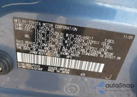 2010 Toyota Rav4 z USA, uszkodzony, nr VIN JTMBF4DV1A5023280